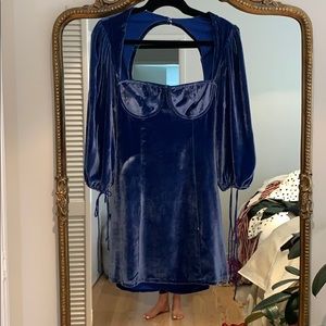For Love and Lemons Blue Velvet Dress